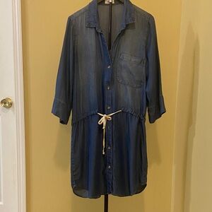 Glam Blue Button Down dress with Drawstring